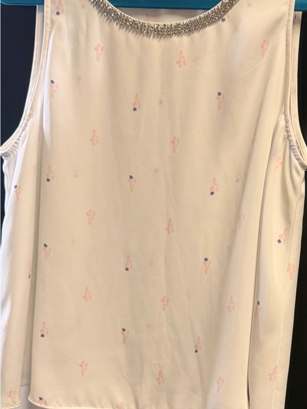 Juicy Couture White Top with Pink Cactus Print and Beaded Neckline